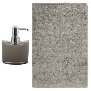 MSV badkamer droogloop mat/tapijt - Sienna - 40 x 60 cm - bijpassende kleur zeeppompje - beige