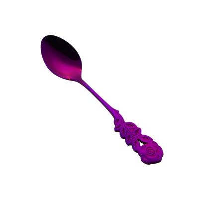 Kleine mini roestvrijstaal Rose Flower koffie lepel Strring lepel theelepel theelepel dessert lepel lange handvat servies (paars)