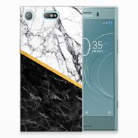 Sony Xperia XZ1 Compact | TPU | Siliconen hoesje | Marmer Wit Zwart - Origineel Cadeau Man