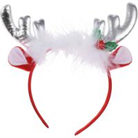 Kerst diadeem/haarband - rendier gewei met oren - zilver - polyester - accessoires - thumbnail