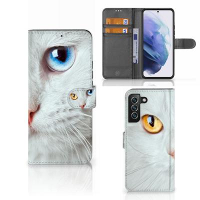 Samsung Galaxy S22 Plus | Telefoonhoesje | Met pasjeshouder | Witte Kat