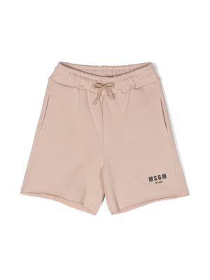 MSGM Kids short en coton à effet usé - Marron