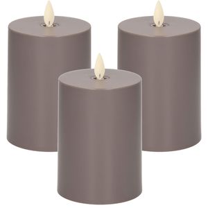 3x Antraciet grijze outdoor LED kaarsen / stompkaarsen met bewegende vlam en timer 13 cm