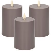 3x Antraciet grijze outdoor LED kaarsen / stompkaarsen met bewegende vlam en timer 13 cm