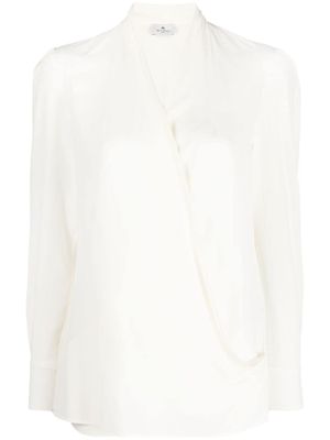 ETRO blouse en soie à col v profond - Blanc