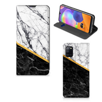 Samsung Galaxy A31 Standcase Marmer Wit Zwart - Origineel Cadeau Man - thumbnail