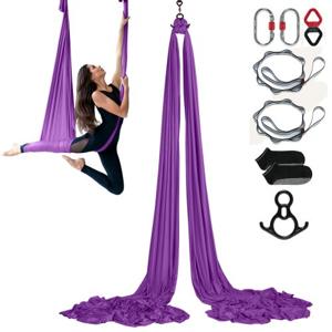 VEVOR Aerial Yoga hangmatset 8 x 2,8 m, paars Aerial Yoga Swing Air Flies, Indoor Aerial Yoga Hangmat Swing 1000 kg max. draagvermogen, inclusief yogasokken & stalen karabijnhaak & aluminium draaibare