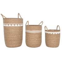 Basket spelset Home ESPRIT Wit Natuurlijk Zeegras Boho (3 Onderdelen)