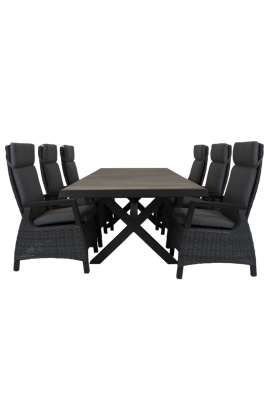 Qopps Ottowa uitschuif tafel 205/265 x 100 antraciet met Tuinstoel verstelbaar Darwin Royal