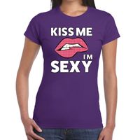 Kiss me i am sexy t-shirt paars dames - thumbnail