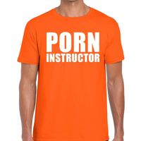 Porn instructor tekst t-shirt oranje heren - thumbnail