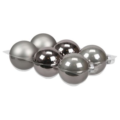 Kerstballen - 6x st - titanium grijs - 8 cm - glas - mat/glans - kerstversiering