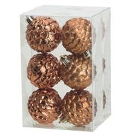 Gedecoreerde kerstballen - 12x st - 6 cm - kunststof - kaneel bruin