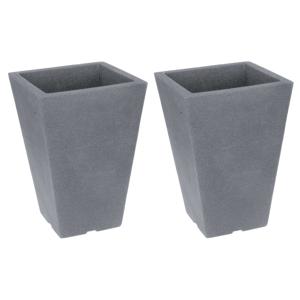 Bloempot/plantenpot - 2x stuks - grijs - D35 x H55 cm - kunststof - voor buiten - bloembak/plantenba