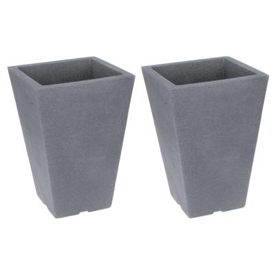 Bloempot/plantenpot - 2x stuks - grijs - D35 x H55 cm - kunststof - voor buiten - bloembak/plantenba
