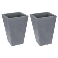 Bloempot/plantenpot - 2x stuks - grijs - D35 x H55 cm - kunststof - voor buiten - bloembak/plantenba Bloempot/plantenpot - 2x stuks - grijs - D35 x H55 cm - kunststof - voor buiten - bloembak/plantenba