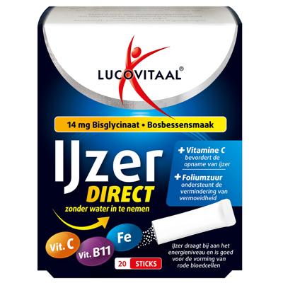 Lucovitaal Zakjes IJzer Bisglycinaat Direct sachets Bosbessensmaak 20Stuks Lucovitaal Zakjes IJzer Bisglycinaat Direct sachets Bosbessensmaak 20Stuks