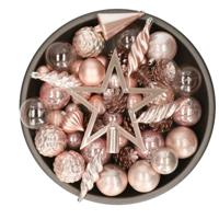 Decoris kerstballen, ornamenten en piek set - 60-delig - lichtroze - kunststof