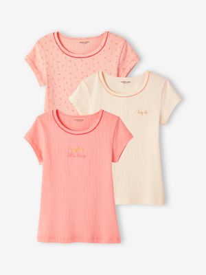 Set van 3 shirts voor meisjes in geribd breiwerk met korte mouwen nude