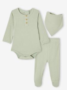 Babyset rompertje + legging + sjaal saliegroen