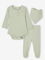 Babyset rompertje + legging + sjaal saliegroen