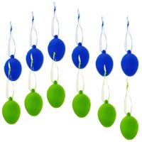 Paaseieren hangdecoratie - blauw en groen - 12x stuks - 4 x 6 cm - Paasversiering