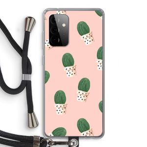 Cactusprint roze: Samsung Galaxy A72 5G Transparant Hoesje met koord