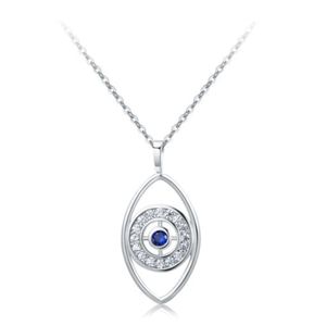 Zilverkleurige Evil Eye Dames Ketting met Witte en Blauwe Zirkonia