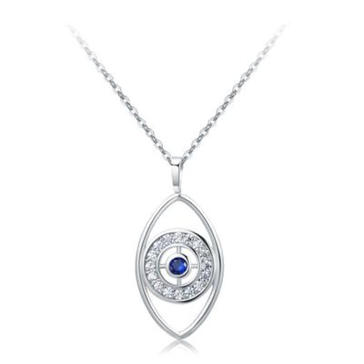 Zilverkleurige Evil Eye Dames Ketting met Witte en Blauwe Zirkonia