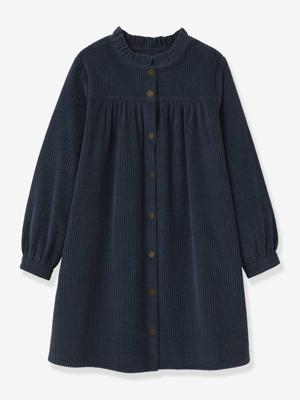 Meisjesjurk in wafel fluweel CYRILLUS blauw Meisjesjurk in wafel fluweel CYRILLUS blauw