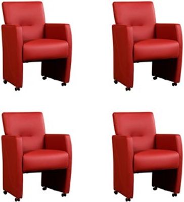 Set van 4 Rode leren moderne eetkamerfauteuils Pleasure - Toledo Leer Red (rood leer)