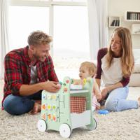 6-In-1 Houten Kinderwagen Leer Speelgoed voor Peuters Speelkeuken Les Klok Bewegende Schuifregelaar voor Kinderen Vanaf 12 Maanden