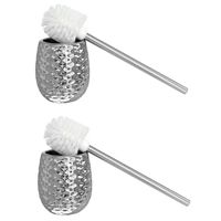 2x Stuks WC/Toiletborstels in houder zilver metaal 40 cm - thumbnail