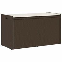 Opbergbank met kussen voor buiten 100 cm poly rattan bruin