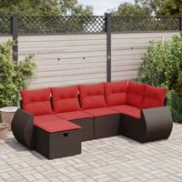 6-delige Loungeset met kussens poly rattan bruin