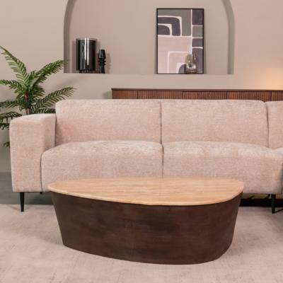 LABEL51 Organische Salontafel 'Ravi' Travertin en hout, 110 x 80cm