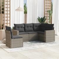 5-delige Loungeset met kussens poly rattan grijs
