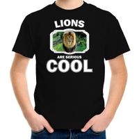 Dieren leeuw t-shirt zwart kinderen - lions are cool shirt jongens en meisjes XL (158-164)  - - thumbnail