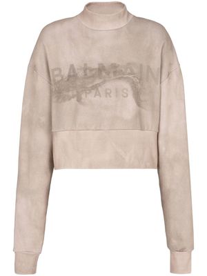 Balmain sweat crop à logo imprimé - Tons neutres