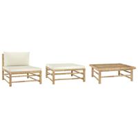 3-delige Loungeset met crèmewitte kussens bamboe - thumbnail