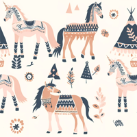 Etnisch patroon behang paarden