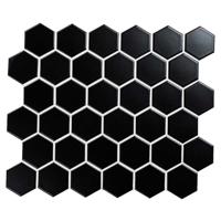 Porcelain Vintage Black Matt Big mozaiek hexagon 51x59 mm zwart mat - thumbnail