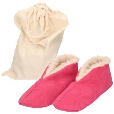 Roze Spaanse sloffen/pantoffels van echt leer/suede maat 37 met opbergzak