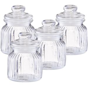Zeller Voorraadpot - 4x - glas - 600 ml - relief - 11 x 14,5 cm - rond - bewaarpot