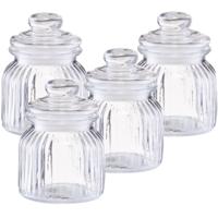 Zeller Voorraadpot - 4x - glas - 600 ml - relief - 11 x 14,5 cm - rond - bewaarpot