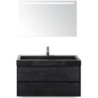 Dante Badmeubelset 100 cm - Black Oak - Wastafel Hardsteen Wit Lucca met Sence Spiegel
