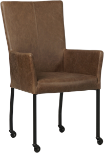 Bruine leren moderne eetkamerstoel Deal - met armleuning poot vierkant zwart met wiel - Vintage Leer Brown (bruin leer)