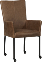 Bruine leren moderne eetkamerstoel Deal - met armleuning poot vierkant zwart met wiel - Vintage Leer Brown (bruin leer)