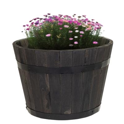 Plantenbak/bloempot Barrel - acacia hout - antraciet - D46 x H28 cm