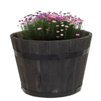 Plantenbak/bloempot Barrel - acacia hout - antraciet - D46 x H28 cm